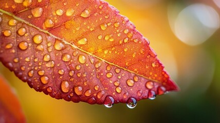 water drops on autumn leaf