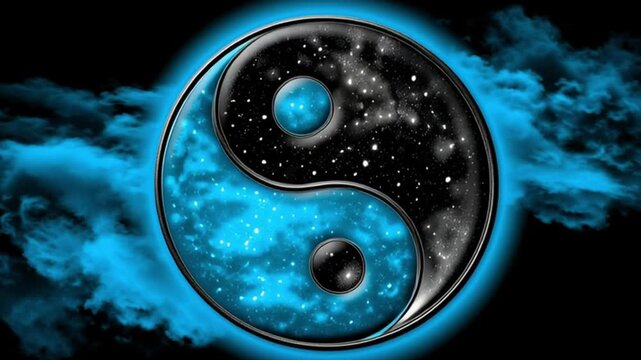 yin yang cosmic symbol, celestial balance of galaxy energies, yin yang cosmic symbol, cosmic yin yang symbol, abstract spirituality design, taoism galaxy balance