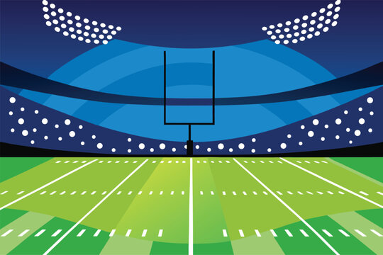 Blue futuristic football field vector illustration with a soccer ball