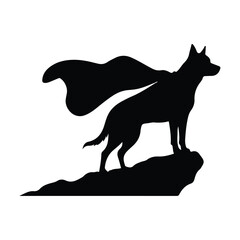 Heroic dog silhouette standing proudly with flowing cape
