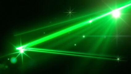 Abstract Green Light Beams and Flares on Dark Background Modern Futuristic Design.