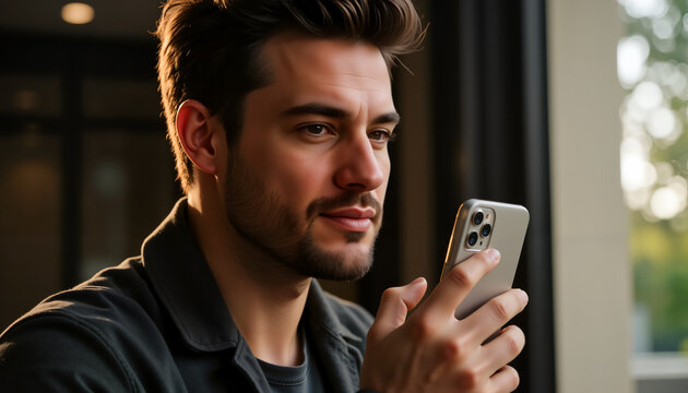 Man holding smartphone and reflecting thoughtfully indoors for World Mental Health Day