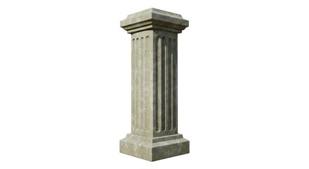 Stone column with fluted shaft layered top  bottom set against a plain white backdrop
