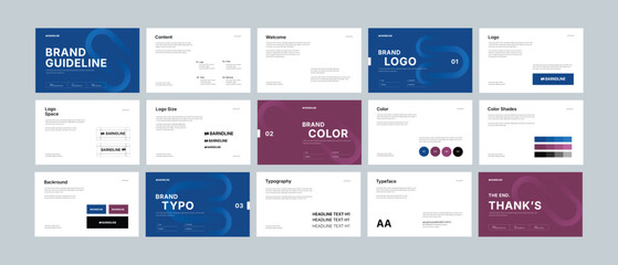 Brand identity design template. Creative brand guidelines layout. Logo and brand strategy guide. Brand manual presentation. Brand strategy design. Logo guideline book.	