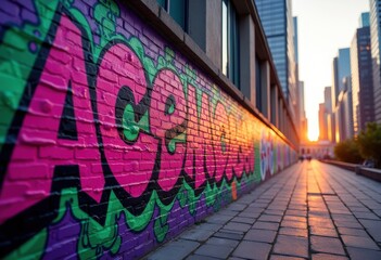 Fototapeta premium vibrant street art graffiti stunning city skyline urban landscape colorful expression, mural, architecture, building, cityscape, public, artistry, vivid