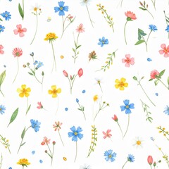 Vibrant watercolor wildflowers pattern for charming textile and stationery designs
