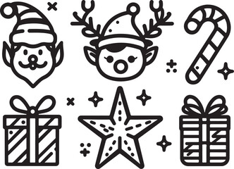 Set of vector icons: nautical elements, fishing nets, and Christmas holiday decorations