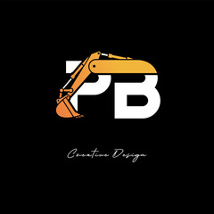 PB Excavator Arm Construction Logo - Bold Industrial Letter mark Design for Heavy Equipment, Contractor Branding & Modern Engineering Identity