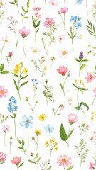 Delicate watercolor wildflowers bloom in a charming seamless pattern perfect for spring designs