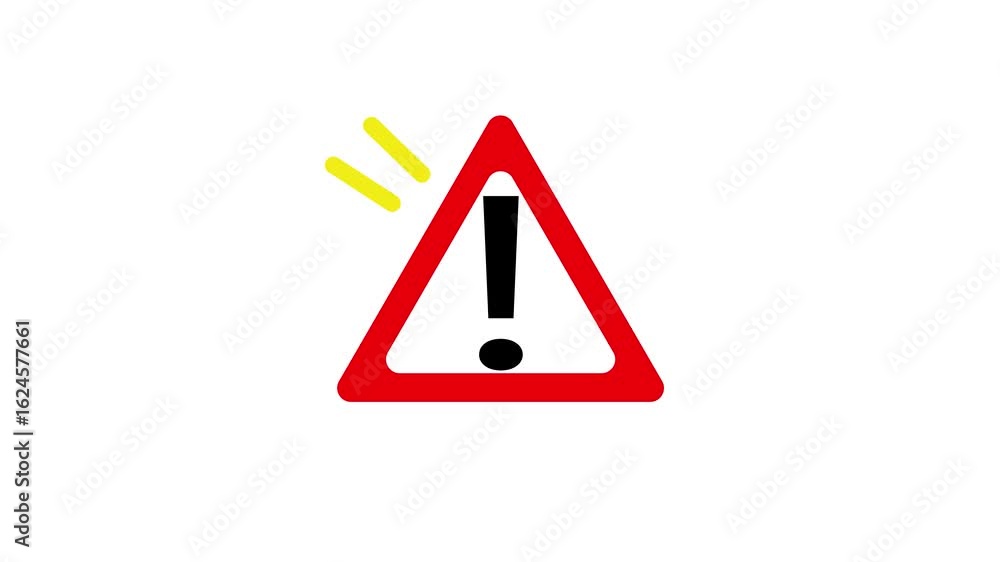 Poster emergency warning symbol animation. red triangle exclamation mark flashing light motion design. flas