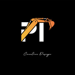 PI Excavator Arm Construction Logo - Bold Industrial Letter mark Design for Heavy Equipment, Contractor Branding & Modern Engineering Identity