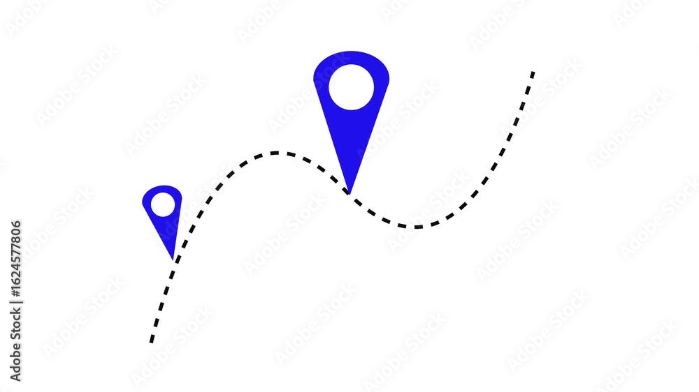 Poster gps tracking route animation. blue location pins showing journey, movement, and progress. travel pat