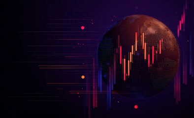 Earth globe with financial chart overlay