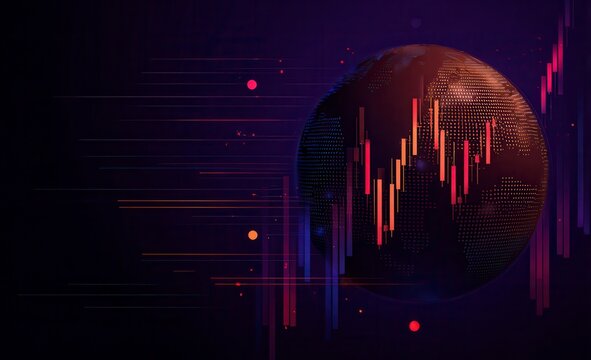 Earth globe with financial chart overlay