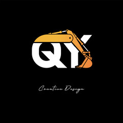 QY Excavator Arm Construction Logo - Bold Industrial Letter mark Design for Heavy Equipment, Contractor Branding & Modern Engineering Identity