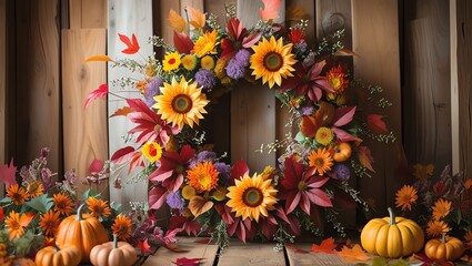 Autumnal Wreath and Pumpkins: A Thanksgiving Still Life