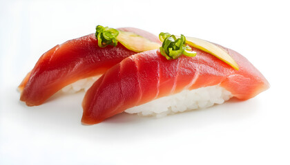 Delicate Nigiri Sushi with Fresh Tuna Slice on White Background