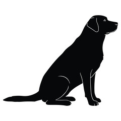 Black Labrador Retriever Silhouette: Elegant, Calm, Sitting Dog, Vector Illustration