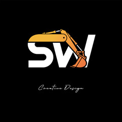 SW Excavator Arm Construction Logo - Bold Industrial Letter mark Design for Heavy Equipment, Contractor Branding & Modern Engineering Identity