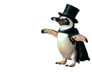  Magician Penguin Performing Card Trick with Floating Deck – Transparent PNG