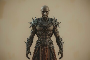 Fototapeta premium Dark fantasy warrior studio portrait, neutral background, game asset