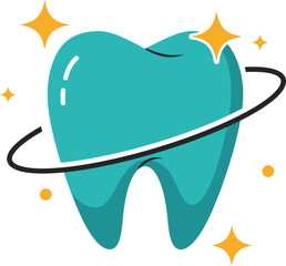 Healthy clean tooth with sparkles and orbit ring isolated on transparent background