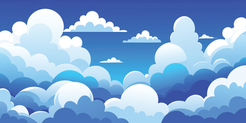 Stylized Blue Sky Filled With Fluffy White and Blue Clouds vector illustration