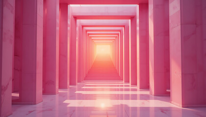 Fototapeta premium Pink Architectural Corridor: Light and Perspective
