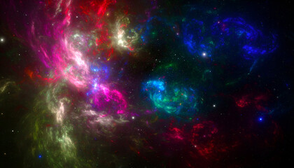 Fototapeta premium Celestial Canvas of Vibrant Magenta, Blue, and Green Nebulae
