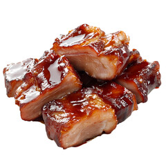 Tender BBQ ribs glazed with sauce, plated isolated on transparent background