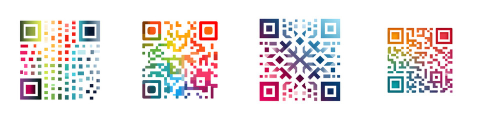 Colorful Low Poly QR Code Set on White Background