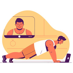 Man Doing Push-Ups with AI Fitness Trainer on Smart Screen