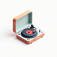Fototapeta premium Retro Turntable with Record on White Background