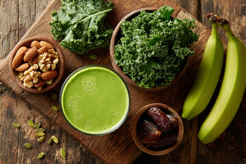 Top view of ingredients for green smoothie