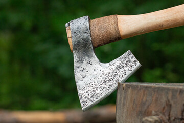 Unusual large axe close-up