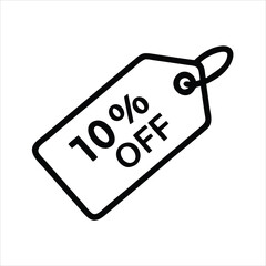 10% Discount Tag Vector Icon - Black Sale Badge for Promotions & Savings vector icon on white background