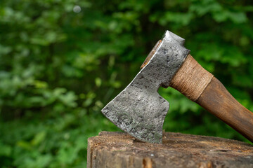 Unusual large axe close-up