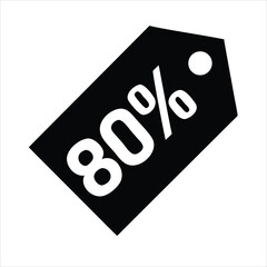 80% Discount Tag Vector Icon - Black Sale Badge for Promotions & Savings vector icon on white background