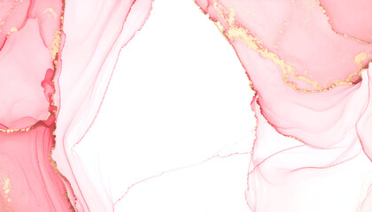 Ethereal Rose and Gold Ink Flows Framing a Luminous White Center