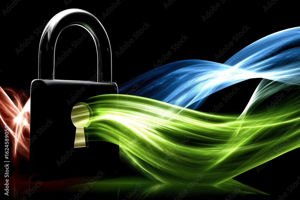 Poster x-default abstract padlock with flowing light trails