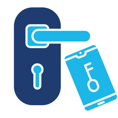Door Lock Icon In Blue Monochrome Flat Design, Vector Illustration