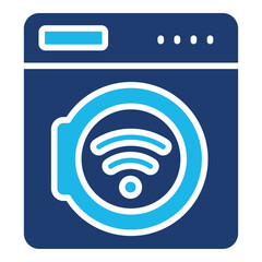 Washing Machine Icon In Blue Monochrome Flat Design, Vector Illustration