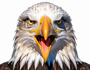 The eagle's sharp, hooked beak is a vibrant yellow, and its eyes are a piercing yellow, giving it an intense and focused expression (1)