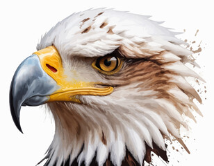 The eagle's sharp, hooked beak is a vibrant yellow, and its eyes are a piercing yellow, giving it an intense and focused expression (1)