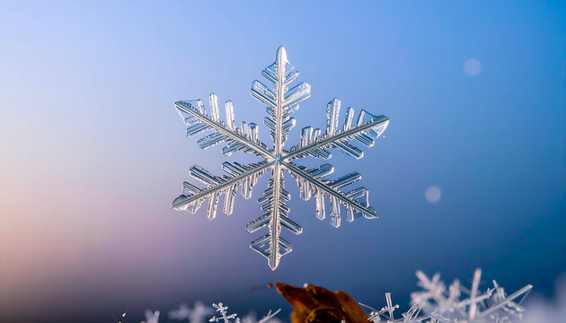 Flawless Stellar Dendrite Snowflake Against a Gradient Winter Sunrise - Powered by Adobe