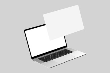 Laptop with blank screen isolated on white background
