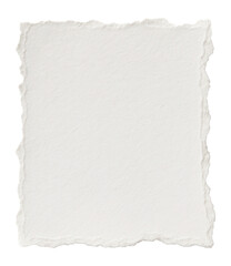 Blank sheet of white torn paper with textured edges, suitable for backgrounds, scrapbooking, or creative design projects emphasizing simplicity and texture.
