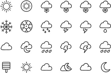 Fototapeta premium Minimalist black line art weather icons on white background symbol cloud