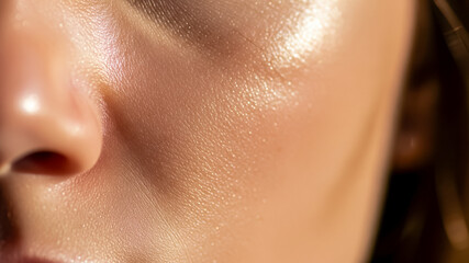 Fototapeta premium Close-Up of Glowing Skin with Natural Light with focus on skin details and soft atmosphere.