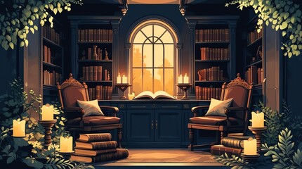 Serene Library Sunset: A Tranquil Evening in a Book-Filled Haven